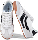 Women's Retro Tennis Sneakers - Nylon & Suede Slim Fit