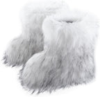 Women's Faux Fur Snow Boots – Fluffy Mid-Calf Flat Winter Boots