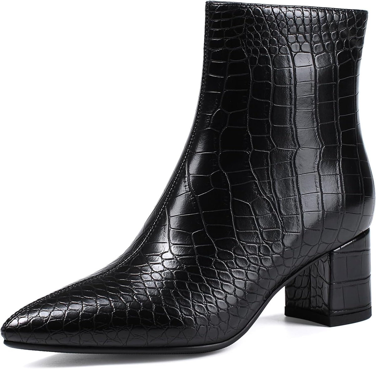 Women's Chunky Heel Ankle Boots, Pointed Toe Leather Booties