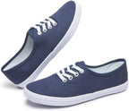 Women's White Canvas Low Top Lace-Up Sneakers for Travel