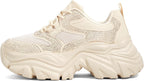 Women's White Platform Chunky Sneakers, Memory Foam Insole
