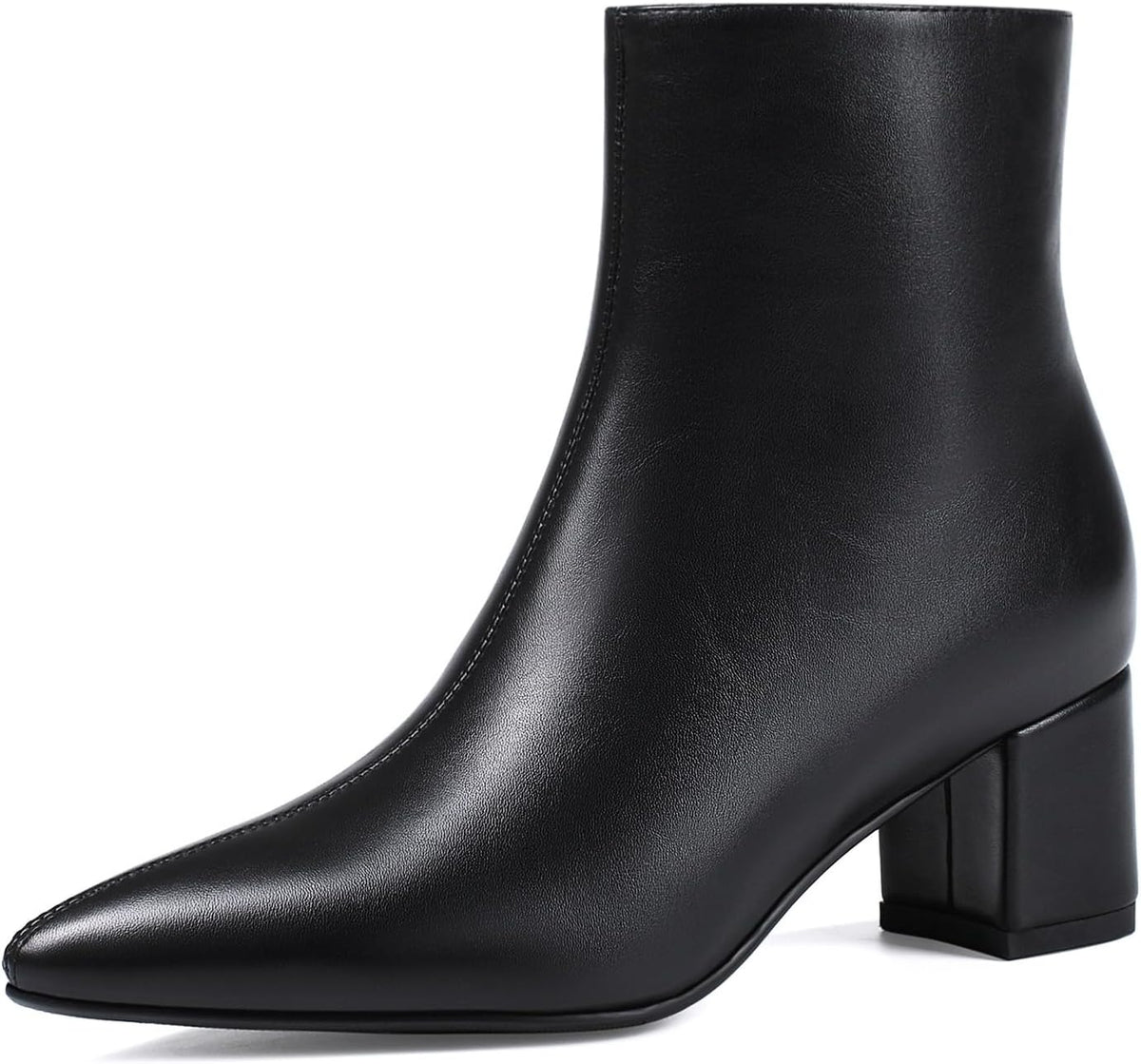 Women's Chunky Heel Ankle Boots, Pointed Toe Leather Booties