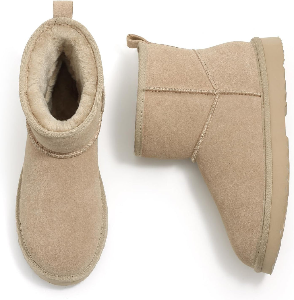 Women's Genuine Suede Mini Boots with Faux Fur Lining
