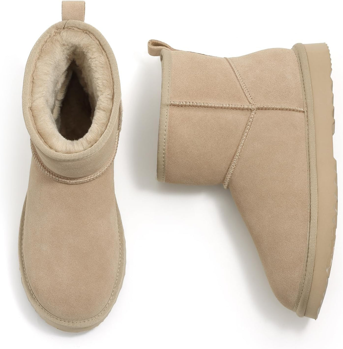 Women's Genuine Suede Mini Boots with Faux Fur Lining
