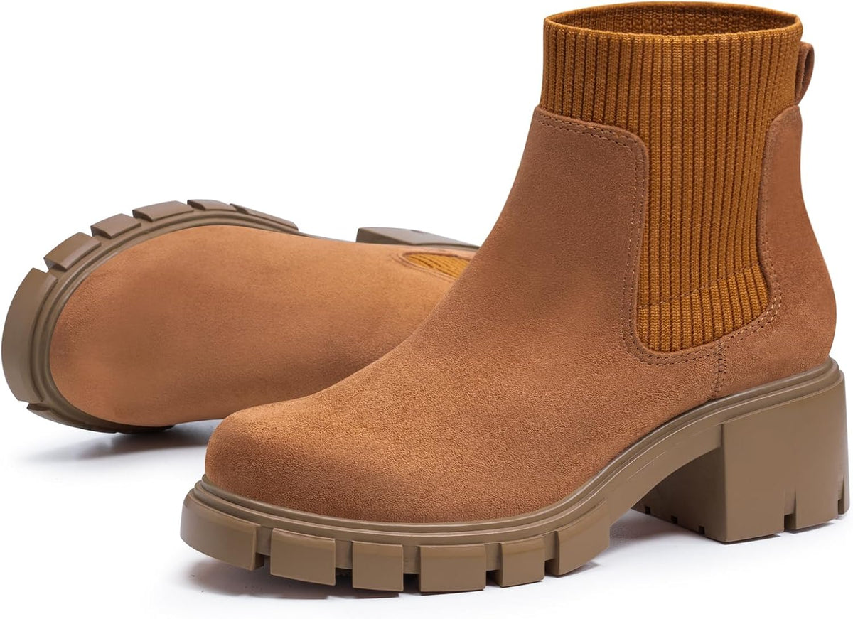 Women's Chunky Heel Chelsea Ankle Boots, Suede or Leather