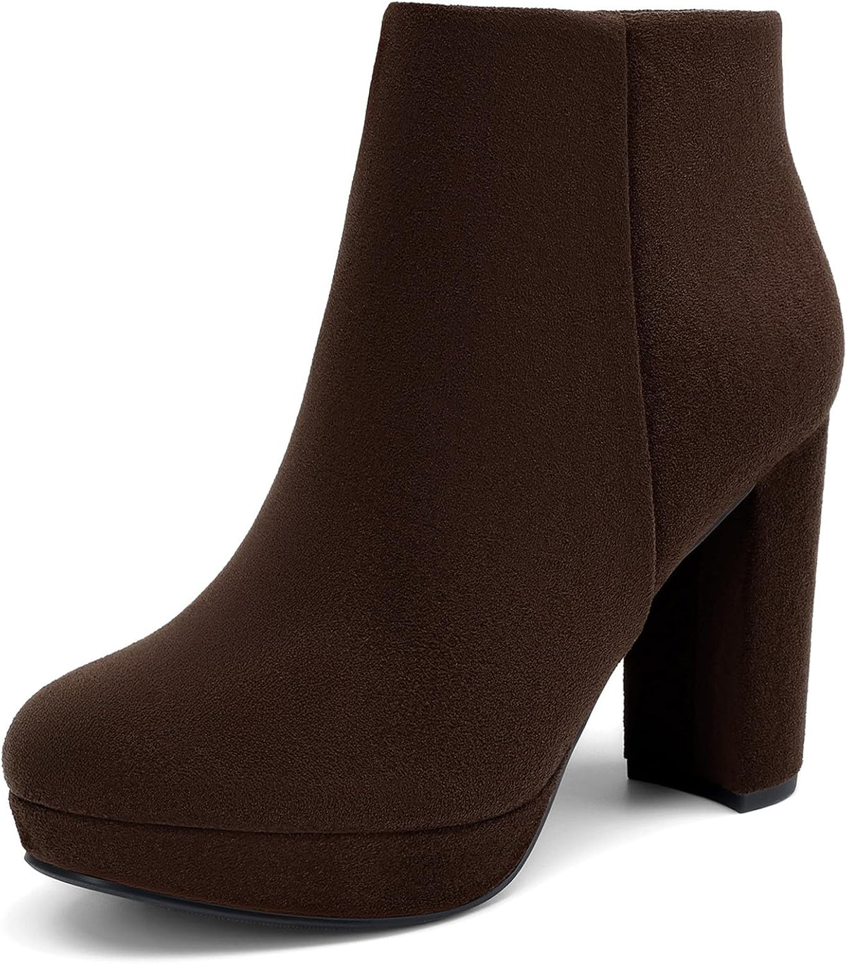 Women's Suede Chunky Heel Ankle Boots with Side Zipper