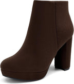 Women's Suede Chunky Heel Ankle Boots with Side Zipper