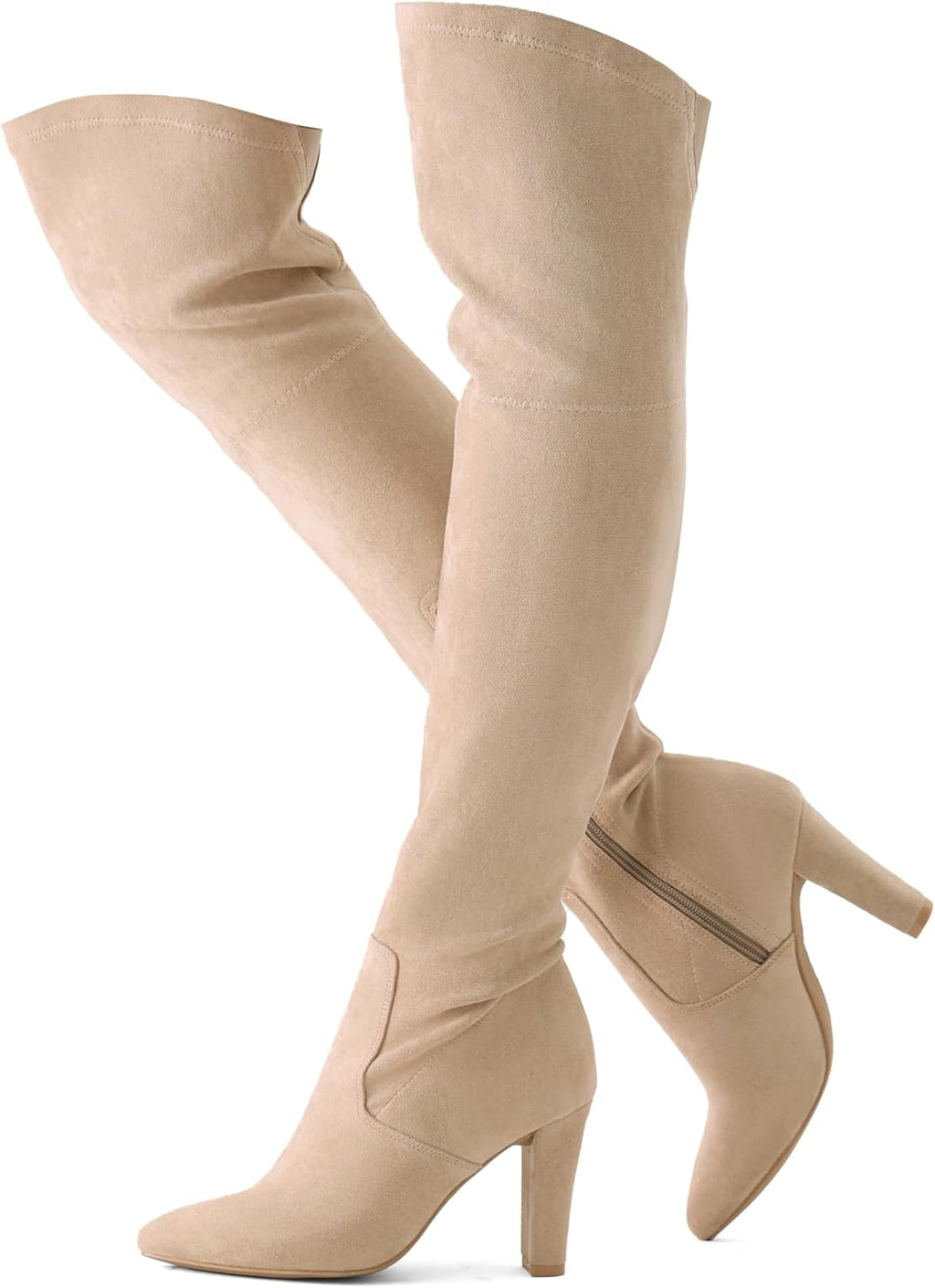 Women's Over-the-Knee Stretch Suede Boots with Chunky Heel