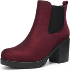Women's Chunky Heel Chelsea Ankle Boots in Faux Suede