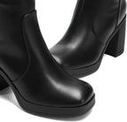 Women's Black Knee High Platform Boots with Inside Zip