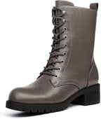 Women's Mid-Calf Lace-Up Combat Boots with Side Zipper