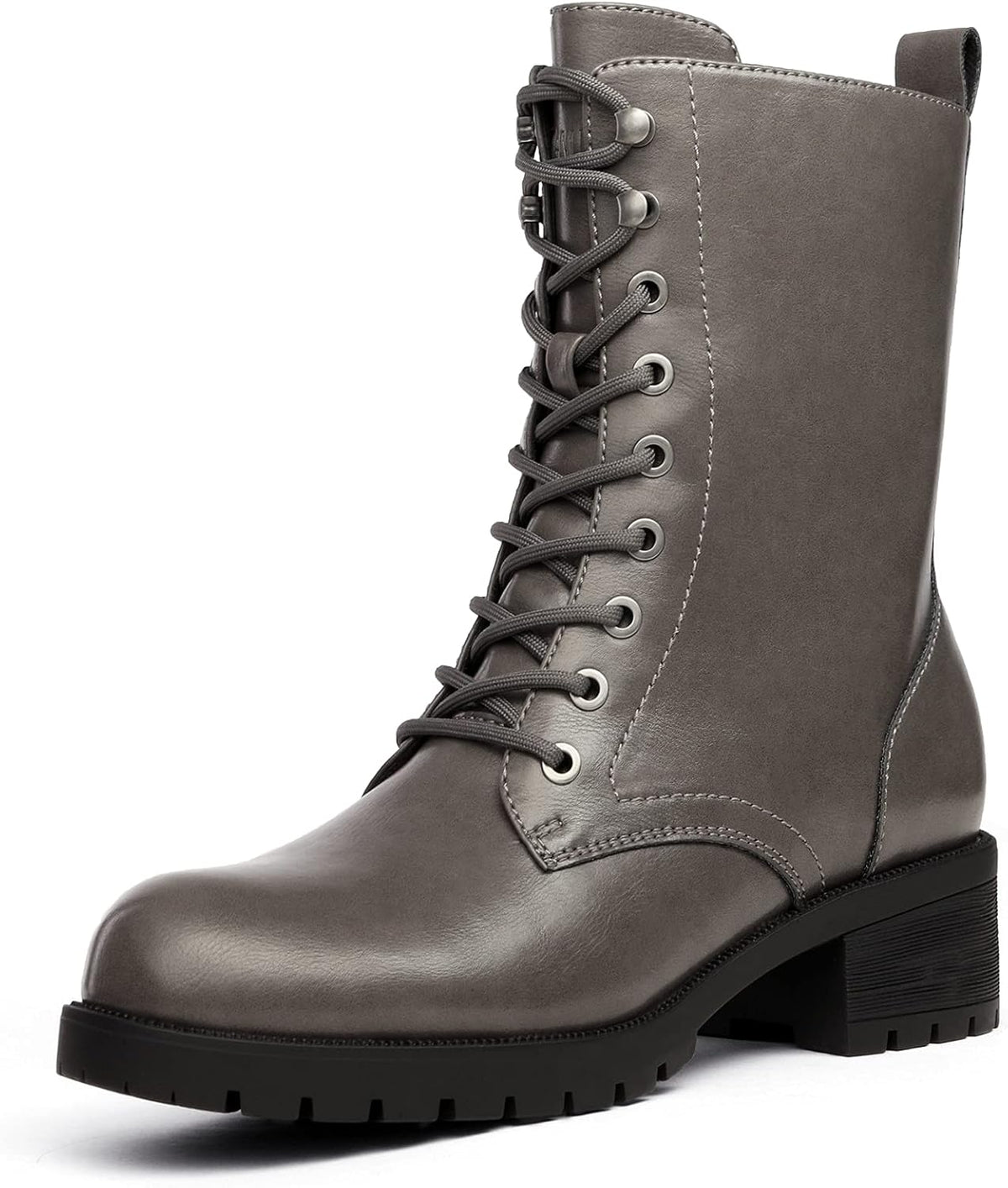 Women's Mid-Calf Lace-Up Combat Boots with Side Zipper