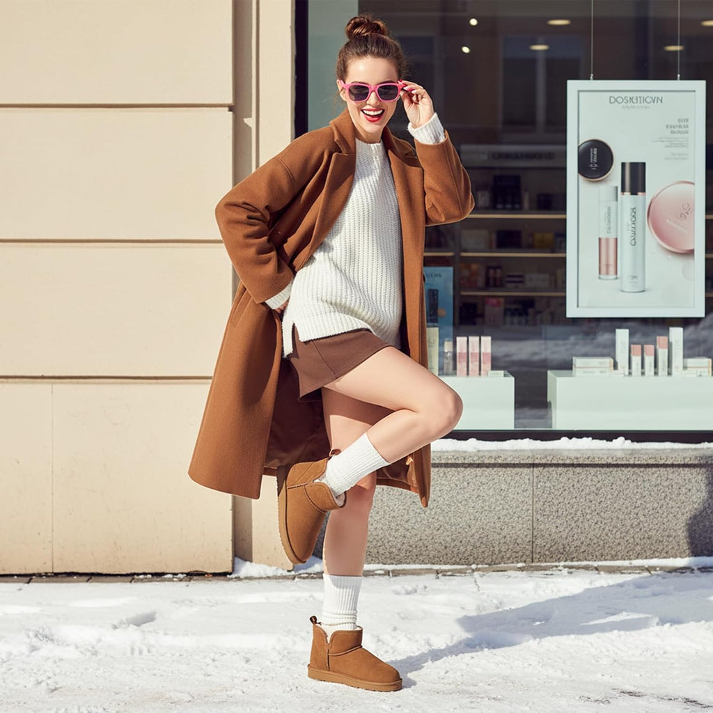 Women's Genuine Suede Ankle Boots with Fleece Lining