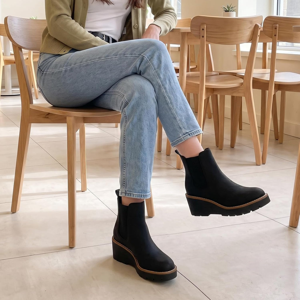 Women's Platform Wedge Chelsea Ankle Boots, Nubuck & Suede