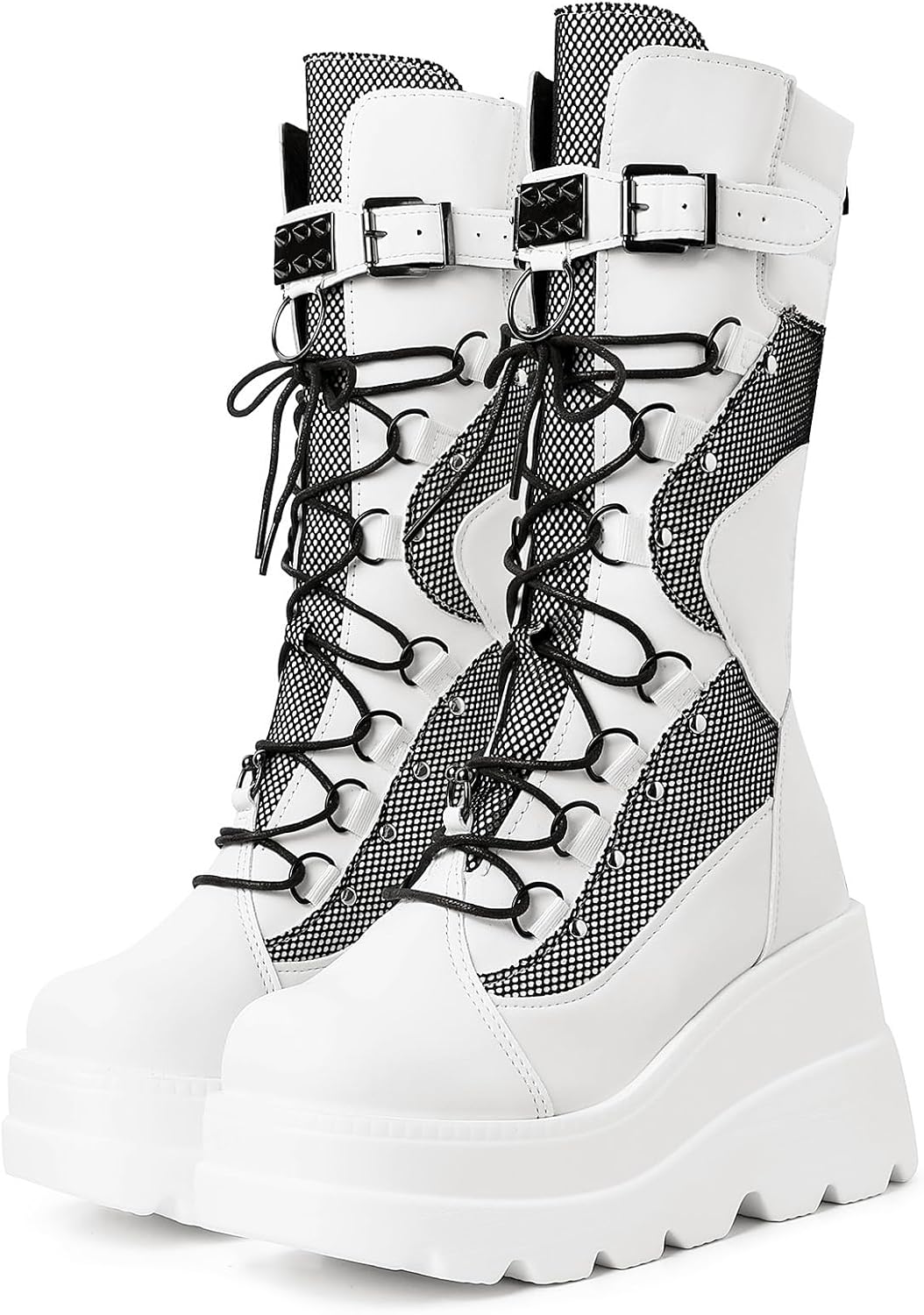 Holographic Platform Combat Boots for Women, Goth Style