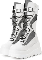 Holographic Platform Combat Boots for Women, Goth Style