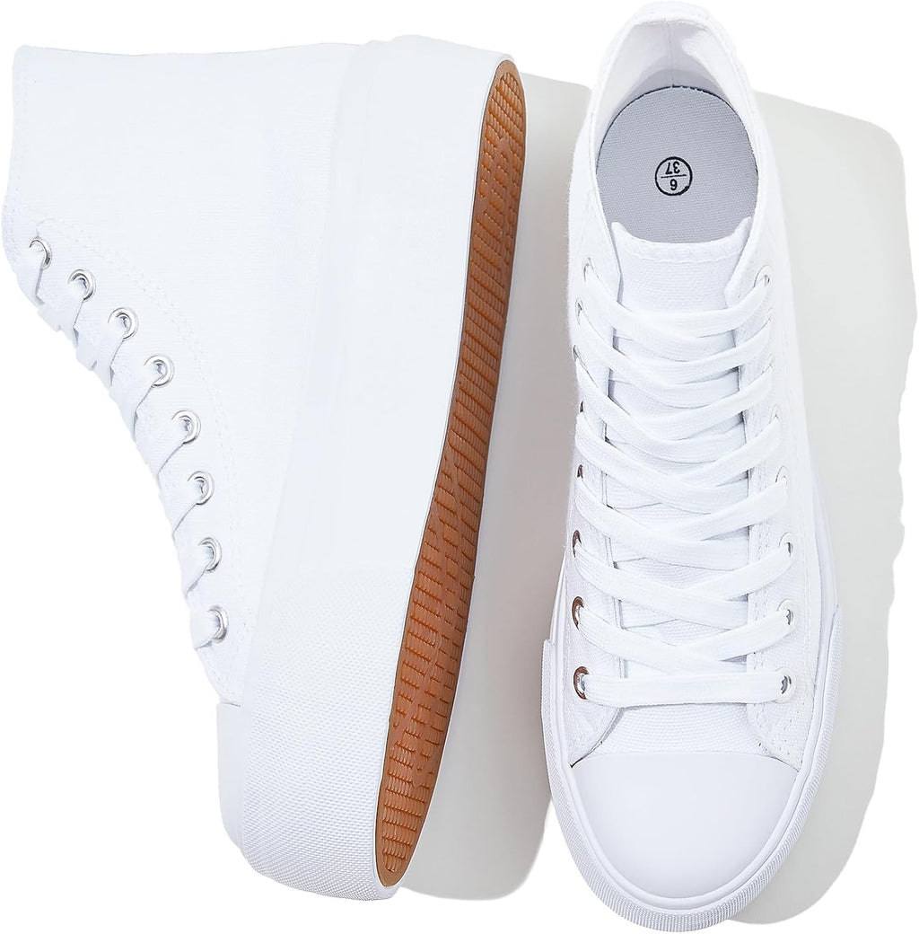 Women's White High Top Platform Canvas Sneakers