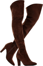 Women's Over-the-Knee Stretch Suede Boots with Chunky Heel