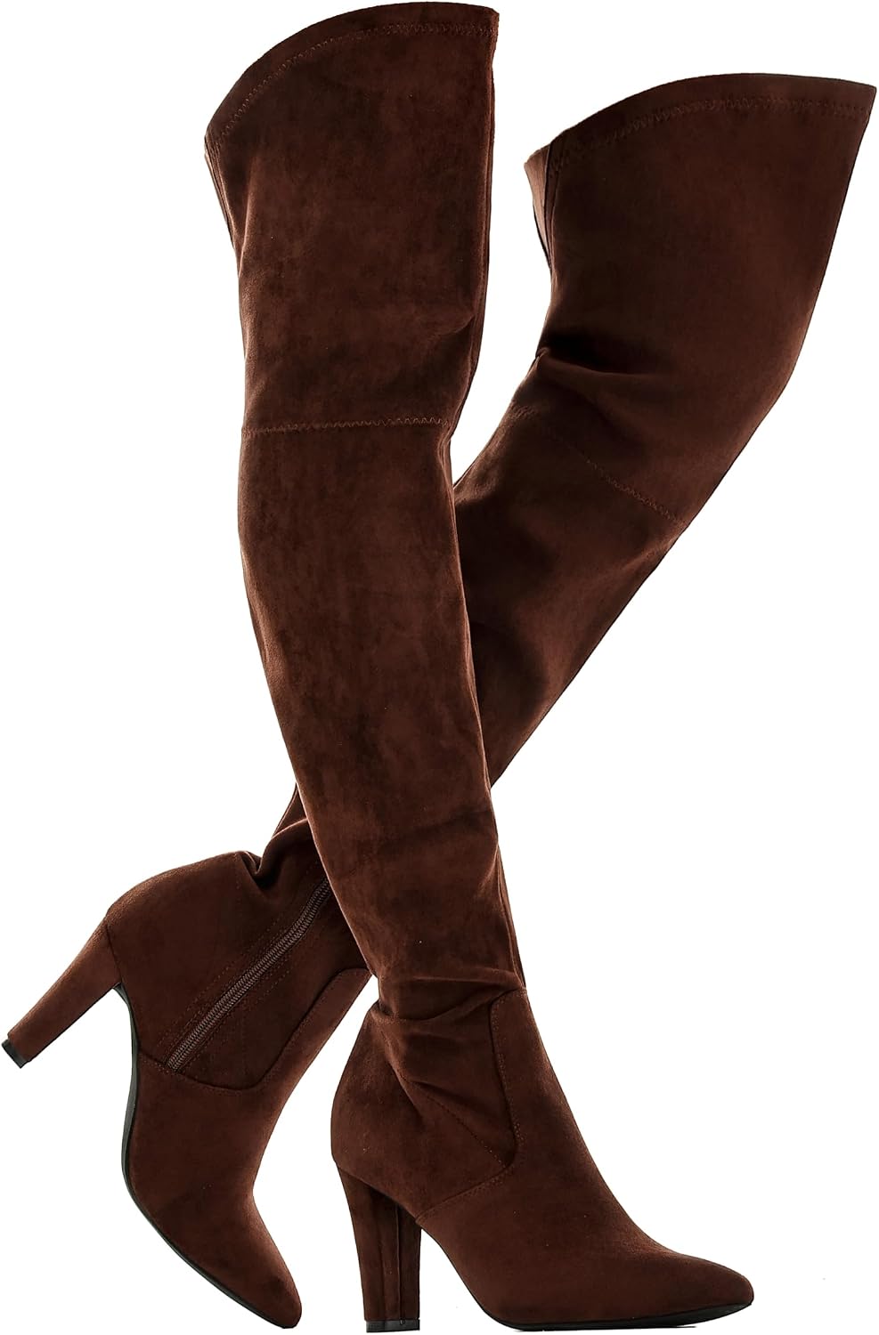 Women's Over-the-Knee Stretch Suede Boots with Chunky Heel