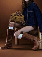 Women's Knee High Boots with Chunky Block Heel, Square Toe
