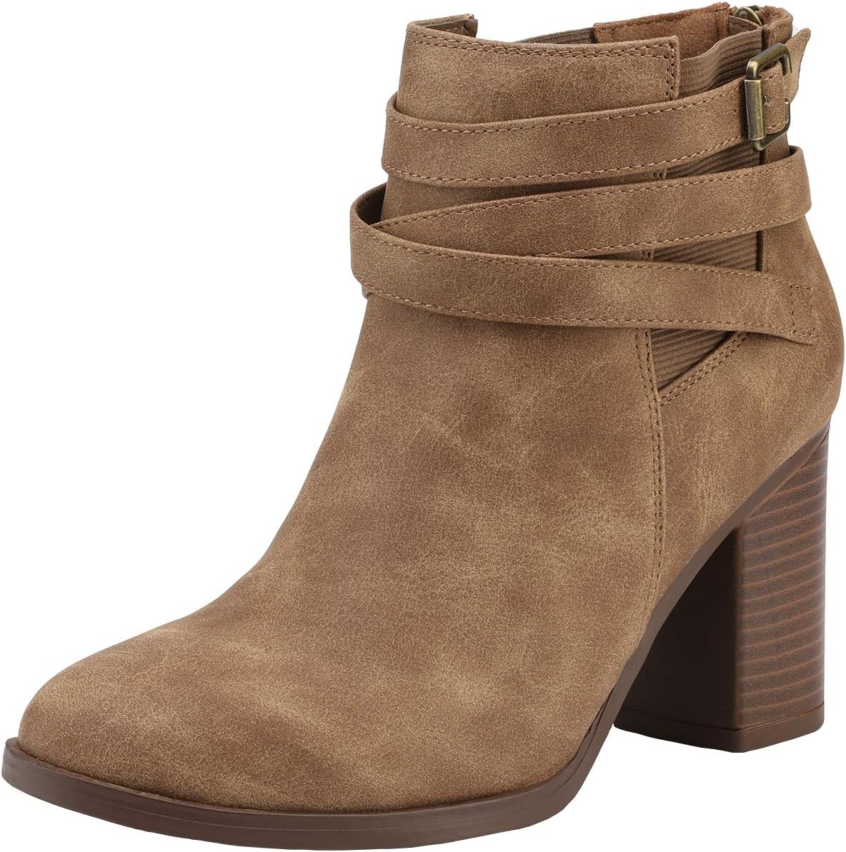 Women's Chunky Heel Ankle Boots with Crossover Strap
