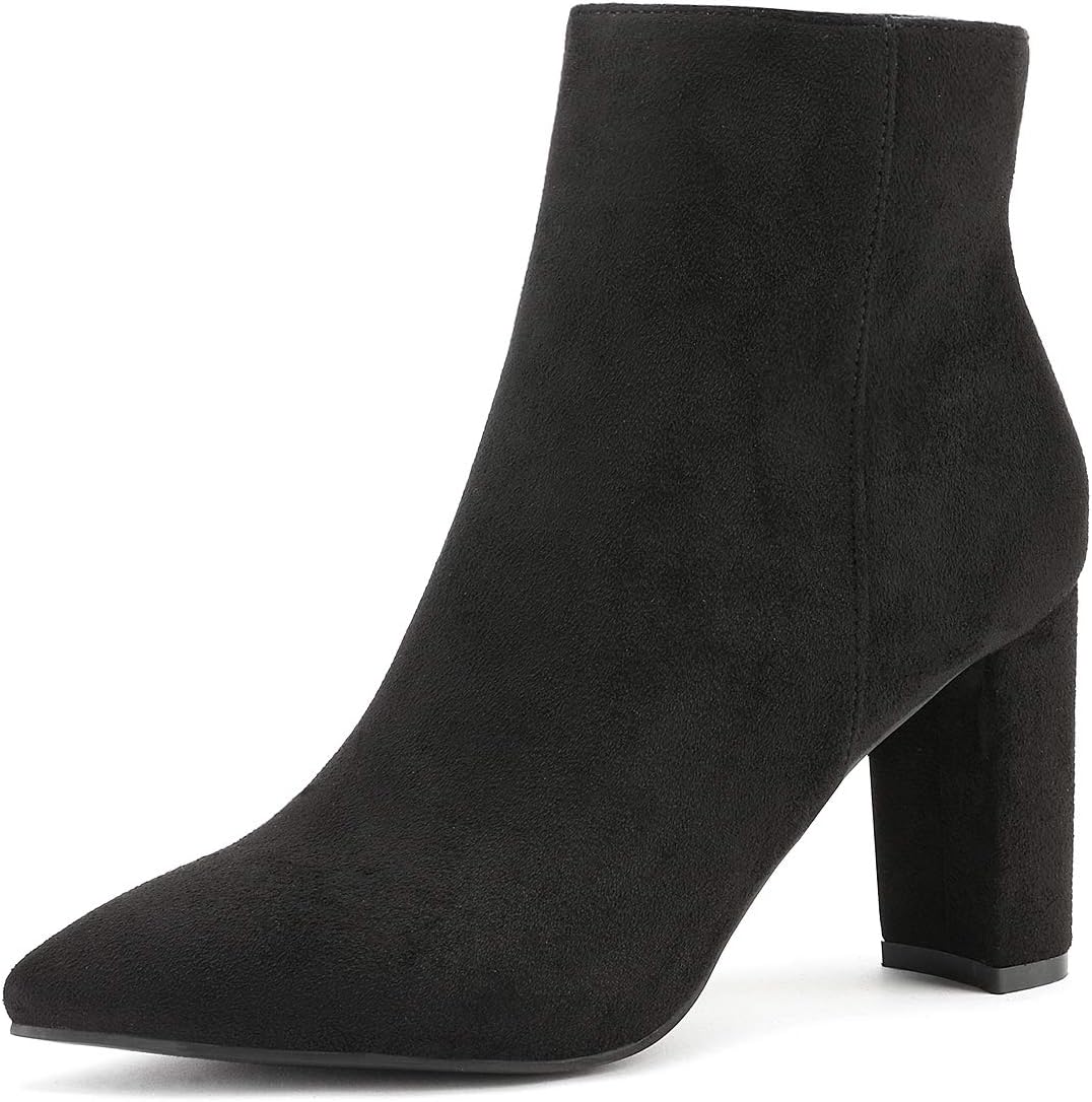 Women's Chunky Heel Ankle Boots with Faux Fur Lining