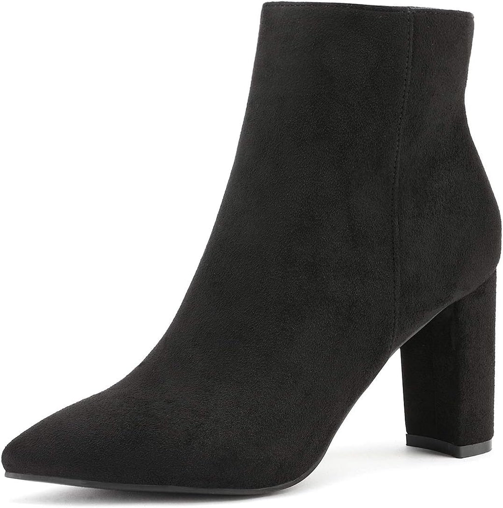 Women's Chunky Heel Ankle Boots with Faux Fur Lining