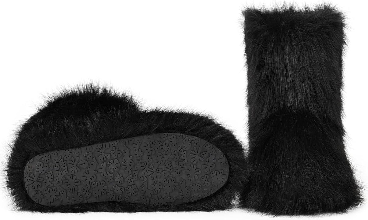 Women's Faux Fur Mid-Calf Snow Boots, Fuzzy Round Toe