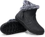 Women's Waterproof Fur Lined Ankle Snow Boots with Side Zip
