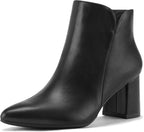 Women's Chunky Heel Ankle Boots with Pointed Toe, Side Zip