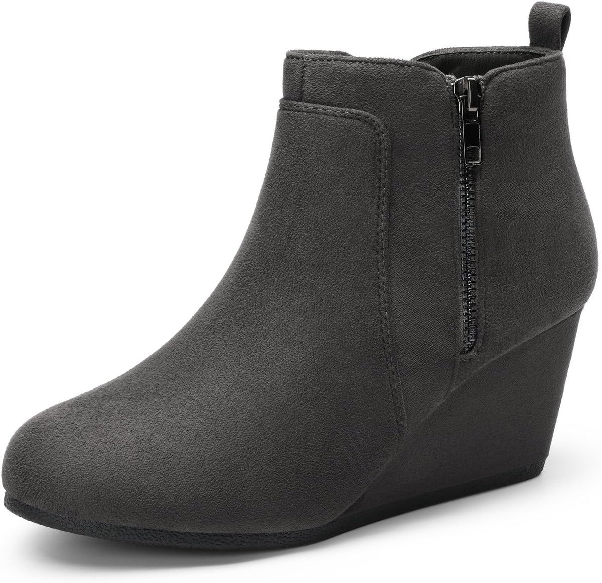 Women's Suede Wedge Ankle Boots with Side Zipper