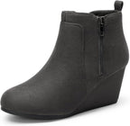 Women's Suede Wedge Ankle Boots with Side Zipper
