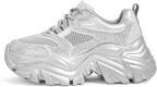 Women's White Platform Chunky Sneakers, Memory Foam Insole