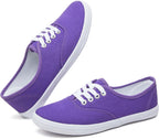 Women's White Canvas Low Top Lace-Up Sneakers for Travel