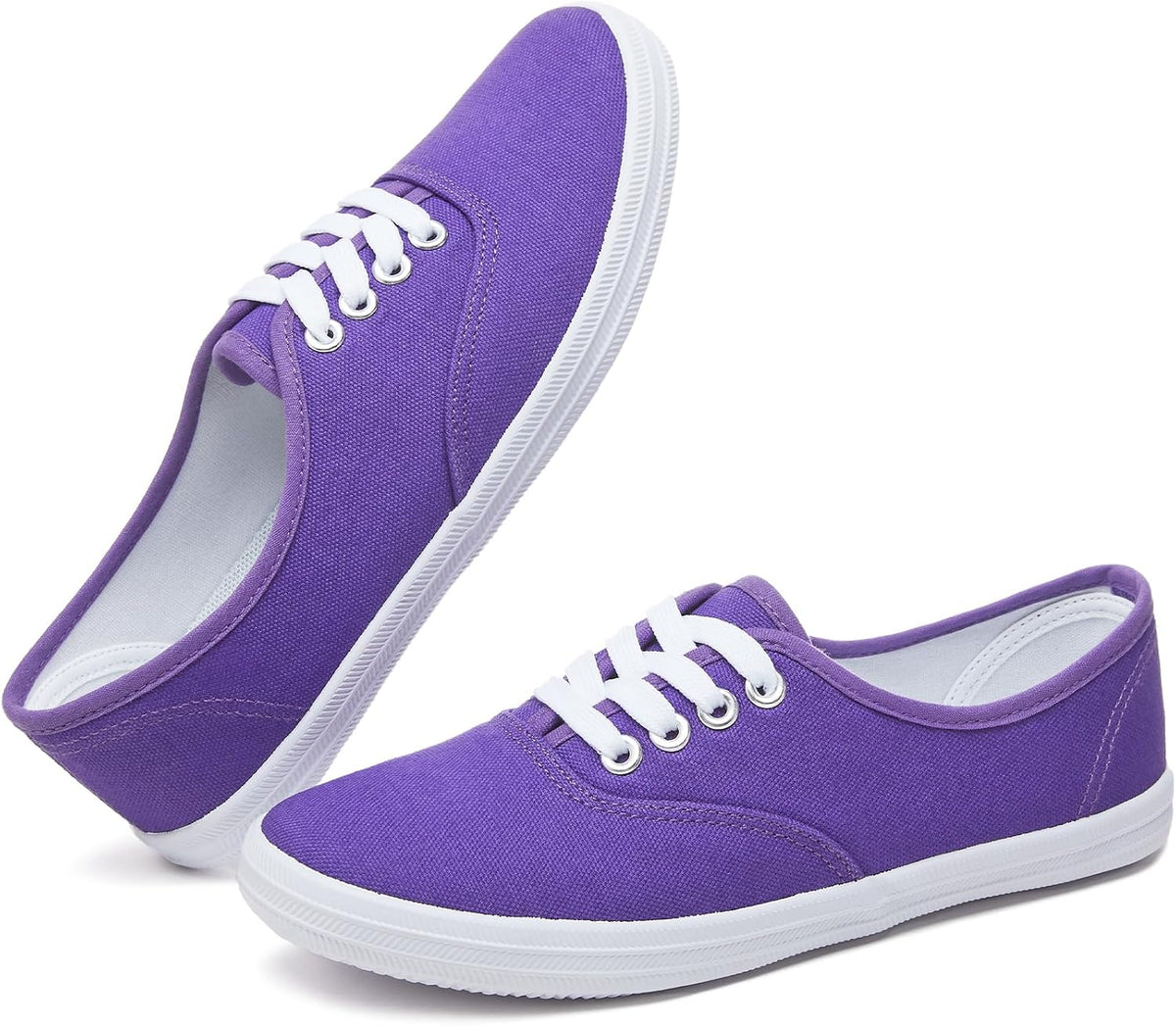 Women's White Canvas Low Top Lace-Up Sneakers for Travel