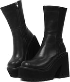 Women's Chunky Heel Platform Ankle Boots with Side Zip