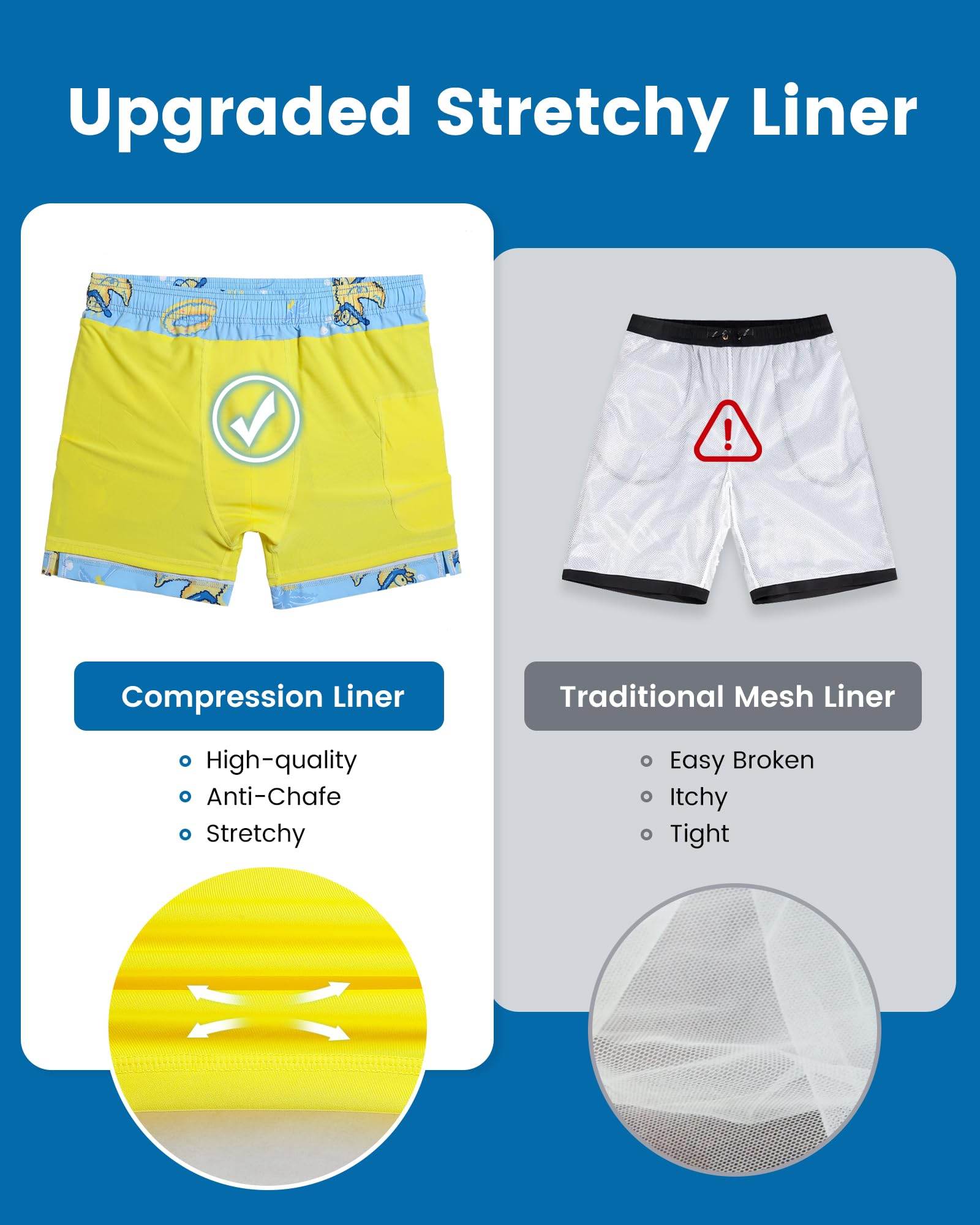 Mens Swim Trunks Compression Liner Quick Dry Zipper Pockets - VacationGrabs