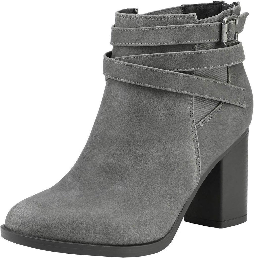 Women's Chunky Heel Ankle Boots with Crossover Strap