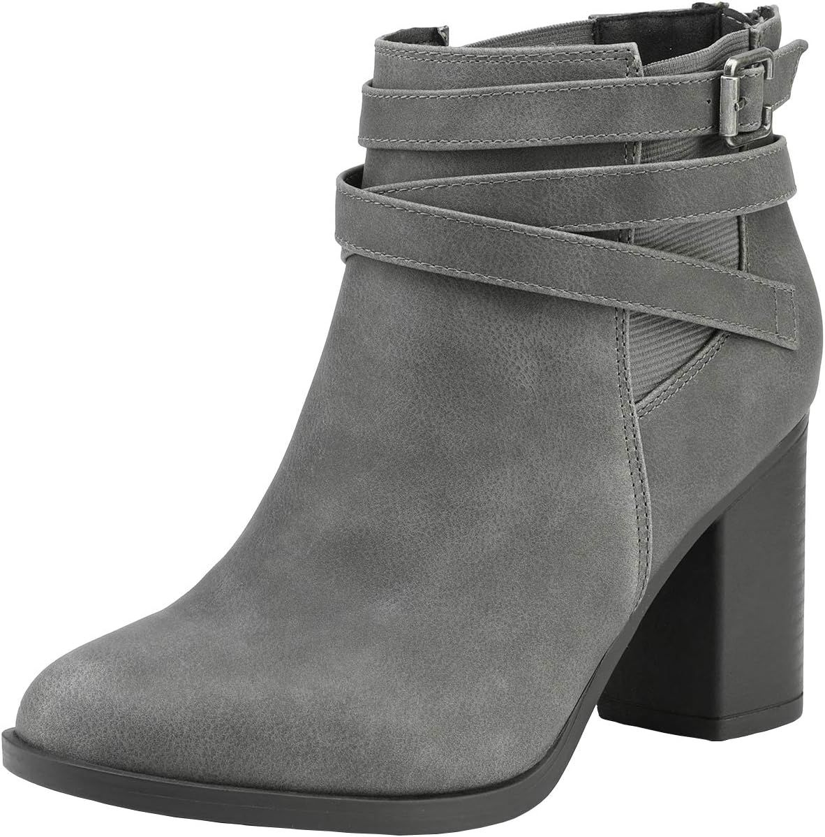 Women's Chunky Heel Ankle Boots with Crossover Strap