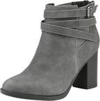 Women's Chunky Heel Ankle Boots with Crossover Strap
