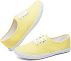 Women's White Canvas Low Top Lace-Up Sneakers for Travel