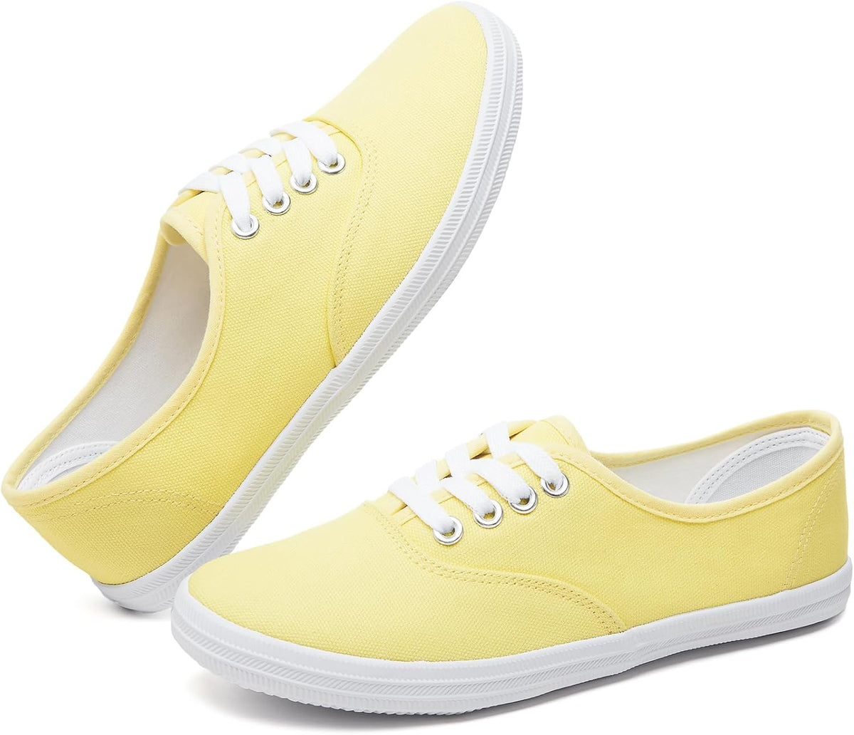 Women's White Canvas Low Top Lace-Up Sneakers for Travel