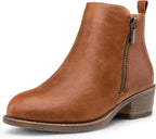 Women's Block Heel Ankle Boots with Inner Zip, Round Toe