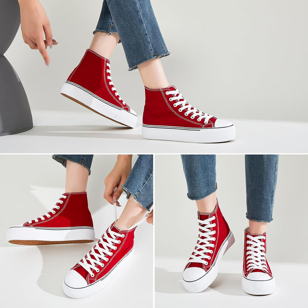 Women's White High Top Platform Canvas Sneakers