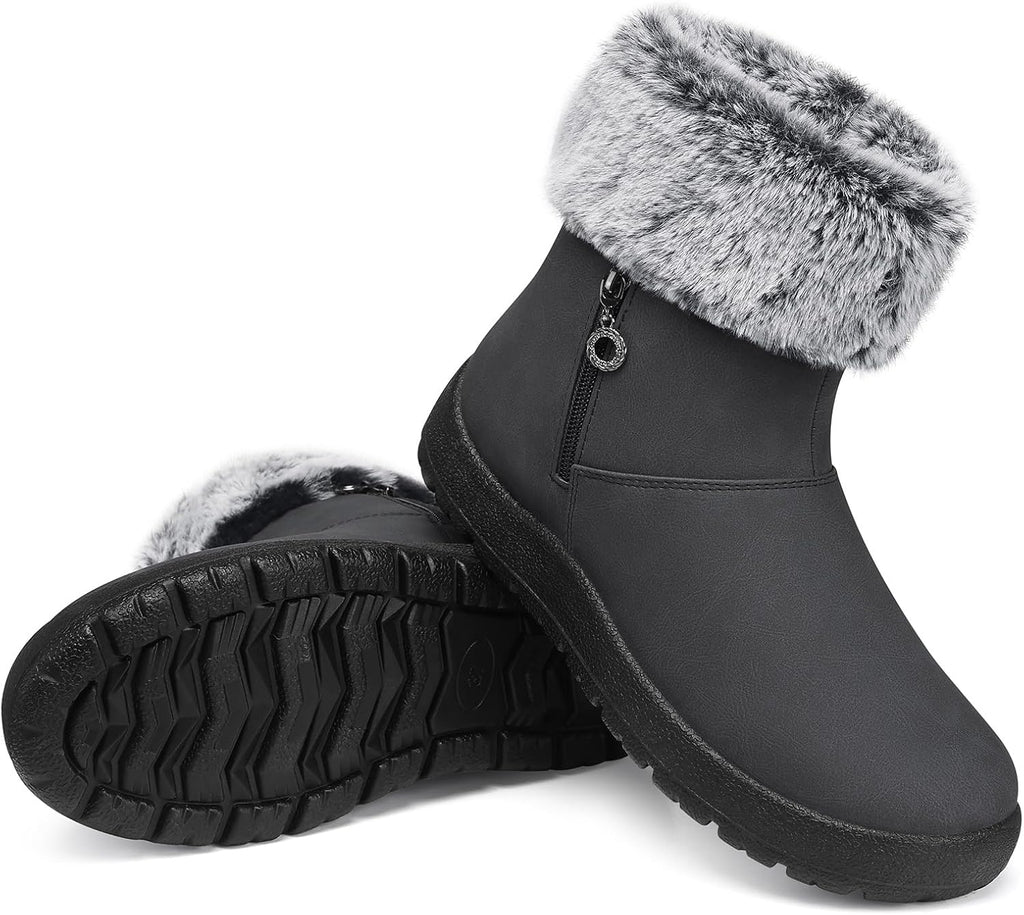 Women's Waterproof Fur Lined Snow Ankle Boots, Slip-On