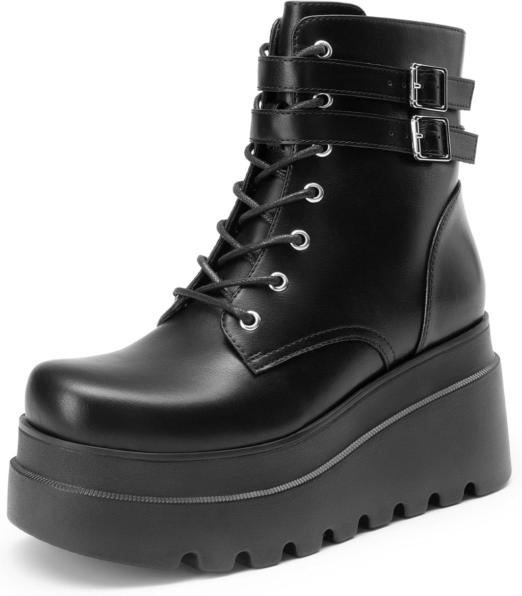 Women's Chunky Platform Lace-Up Ankle Boots, Side Zip