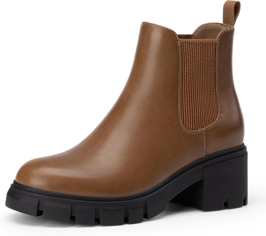 Women's Chunky Heel Chelsea Ankle Boots, Slip-On Suede
