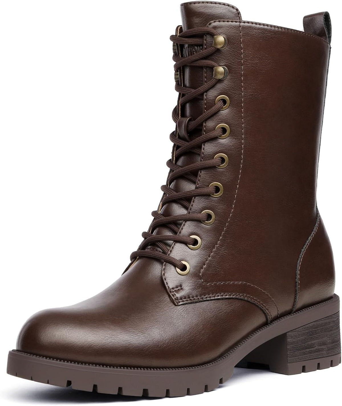 Women's Mid-Calf Lace-Up Combat Boots with Side Zipper
