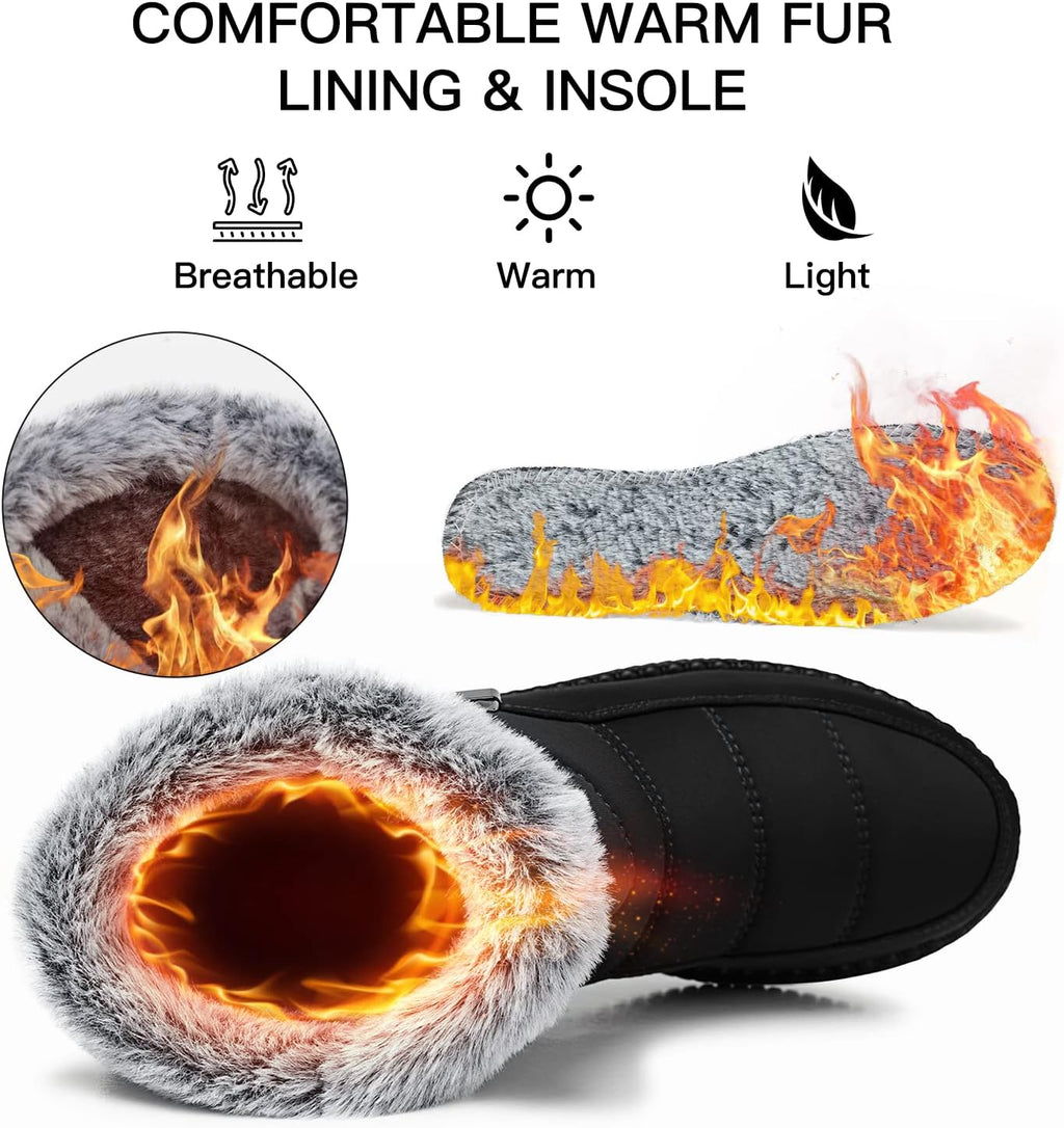 Women's Waterproof Platform Snow Boots, Fleece-Lined Ankle