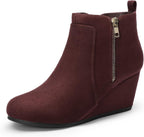 Women's Suede Wedge Ankle Boots with Side Zipper